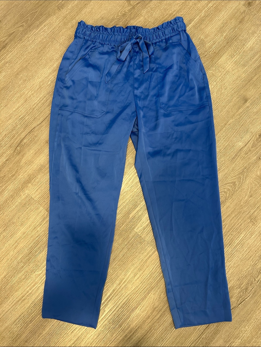 Zara Royal Blue Satin Straight Leg Elastic Waist Pants